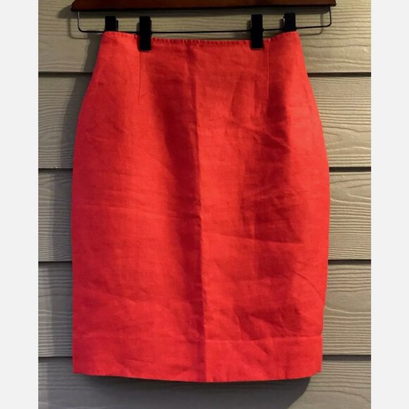 VTG Max Mara Women's Red 100% Linen Knee Length Lined Pencil Skirt Size 12/14 - Picture 2 of 11